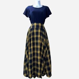 SHEIN Yellow and Blue Plaid A-Line Skirt